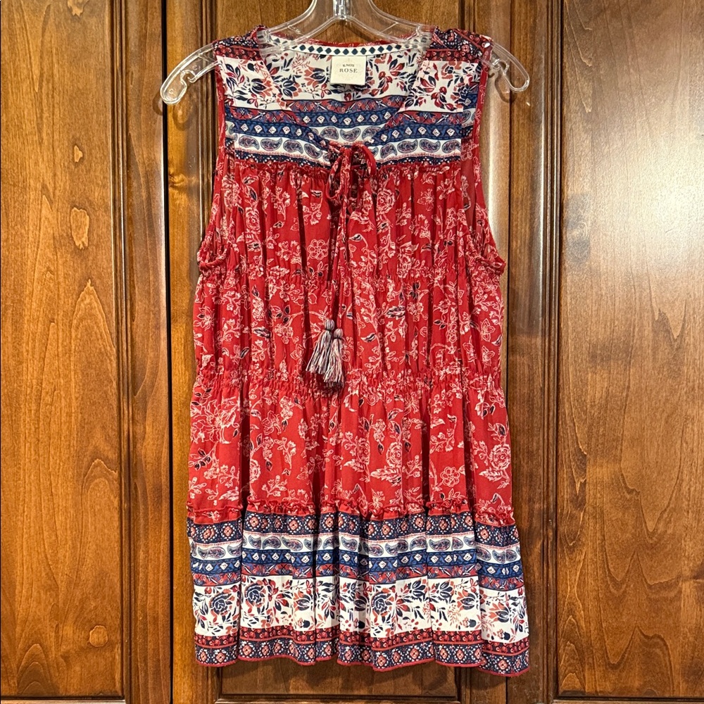 Knox Rose Red & Blue Floral/Paisley Sleeveless Blouse
